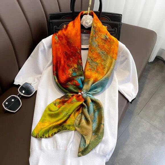 2/$30 NEW Abstract Landscape Scarf Vibrant Printed Silky Fashion Scarf Colors - Picture 5 of 10